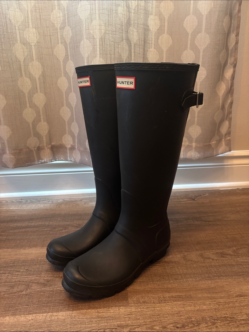 Hunter Tall Black Women's Rain Boots with Side Buckle